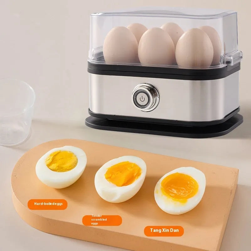 Black stainless steel portable egg boiler with carrying belt for travel cooking