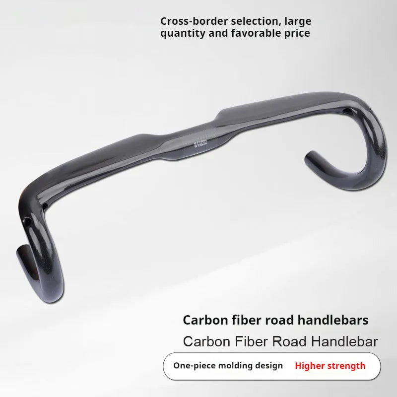 Carbon fibre road bicycle drop handlebar showing UD weave in black, grey, and silver.