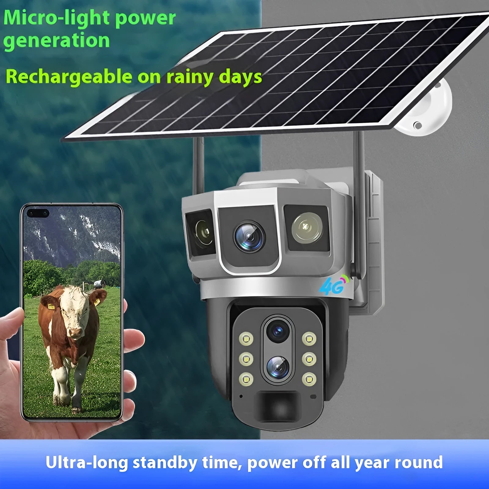 V380 outdoor 4G security camera with solar panel and monitor screen