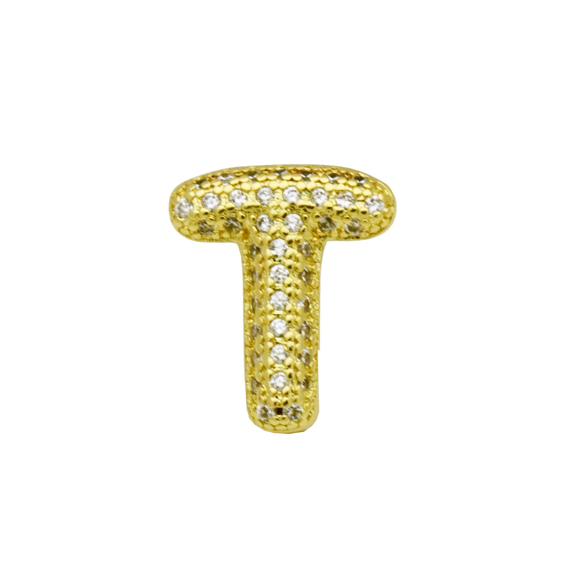 Copper letter bracelet with zirconium inlay showing detailed English character modelling in gold finish