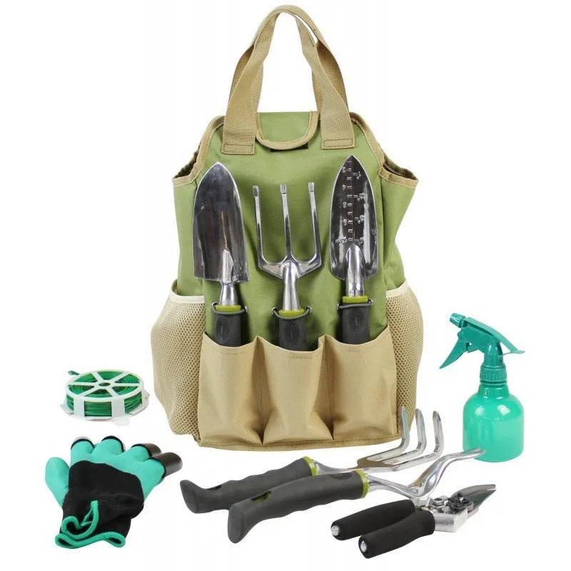 Light green 600D Oxford cloth garden tool storage bag holding secateurs and trowel