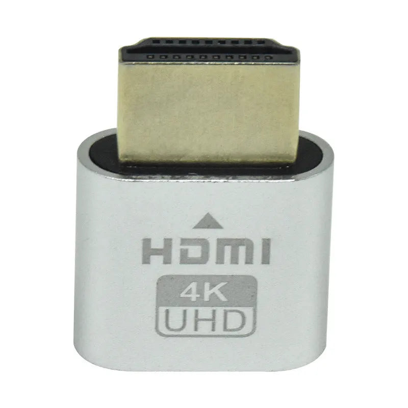 Graphics card virtual display dongle with HDMI or DP connector in black, gold, or silver finish.