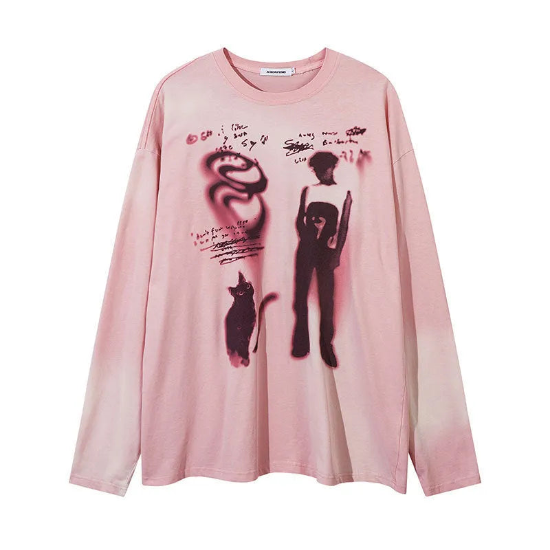 Women's loose casual pullover top in 100% cotton with drop-shoulder sleeves available in dark grey and pink colours