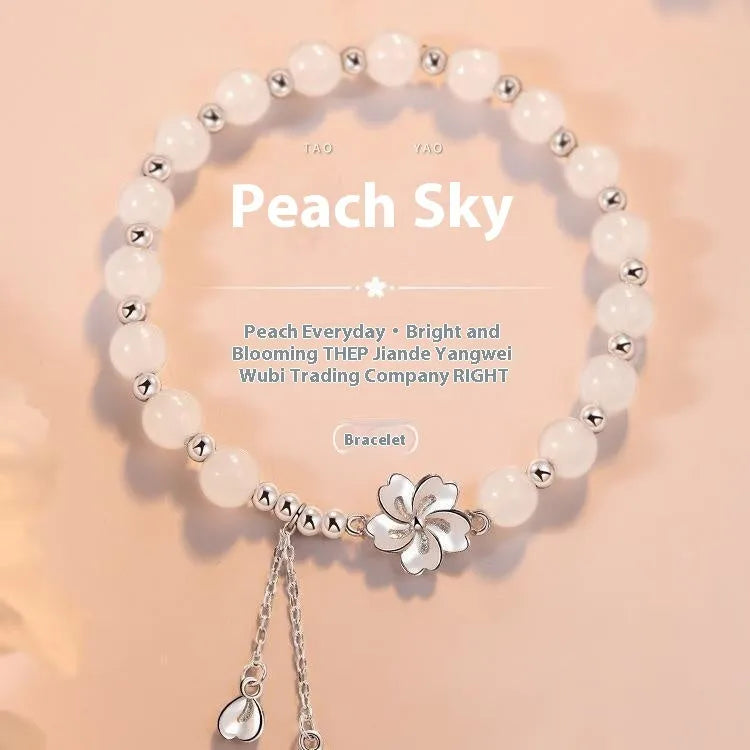 New Chinese Ins style couple's beaded bracelet with resin camellia, lotus, and peach blossom floral charms.