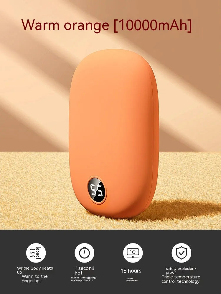 Portable two-in-one hand warmer USB power bank in milky white with three heat settings