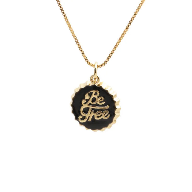 Copper bottle cap pendant necklace with 18K gold electroplating on a 40 cm box chain.