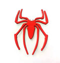 Three-dimensional metal spider car bumper sticker in gold, silver, black, and red colour options.