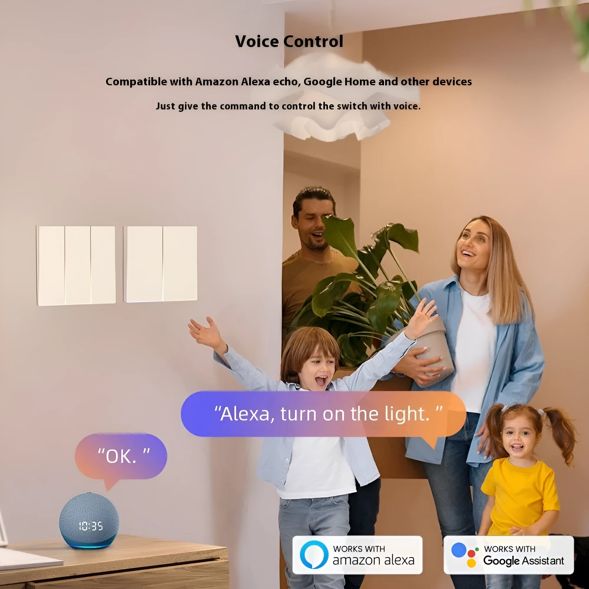 Simple Home Graffiti EU White smart WiFi button switch with voice control and overload protection