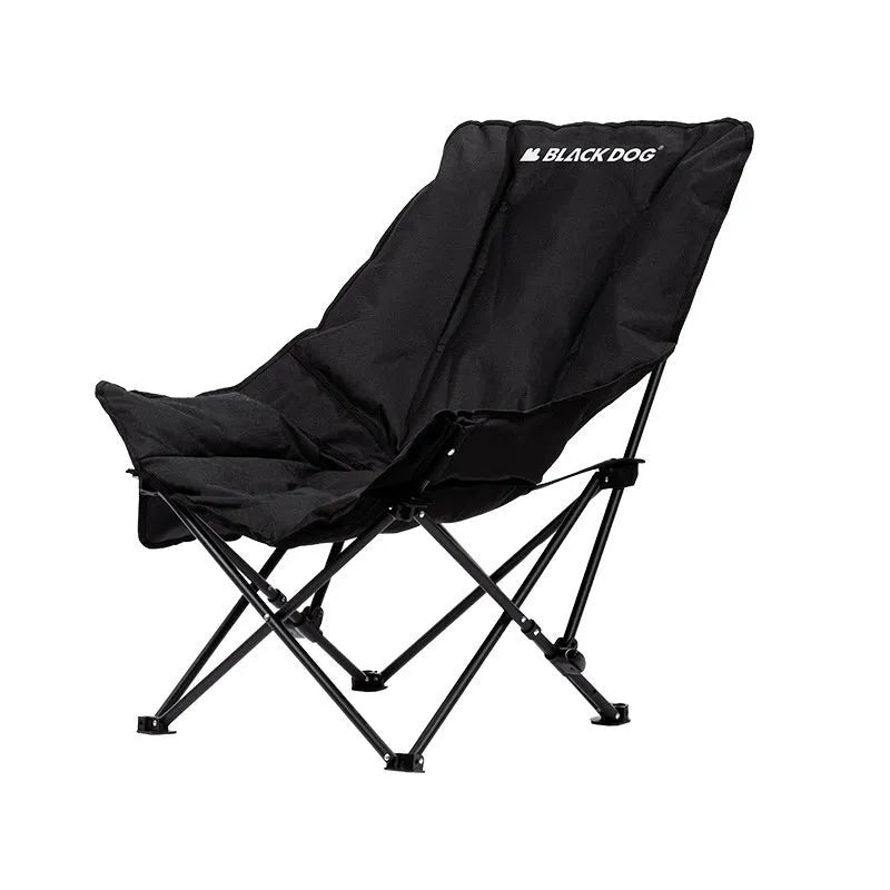 Night black folding moon chair with Oxford cloth seat and steel frame folded for portable transport
