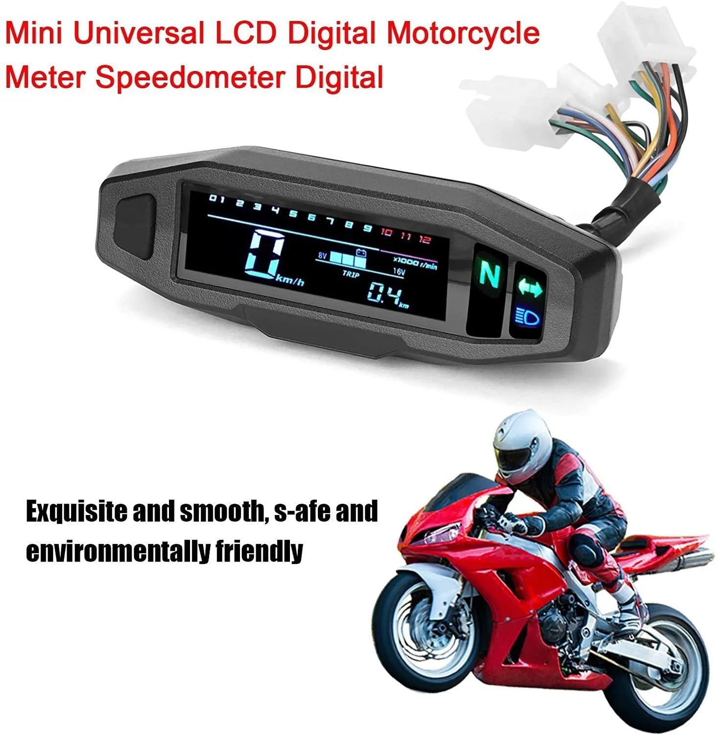 Black motorcycle mini speedometer LCD instrument with speed and oil gauge display.