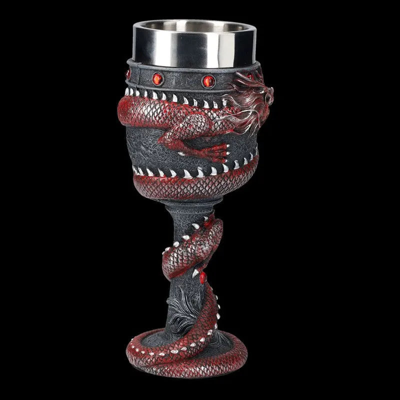 Chinese dragon design 3D stainless steel red wine glass with 200ml capacity in red or gold colour