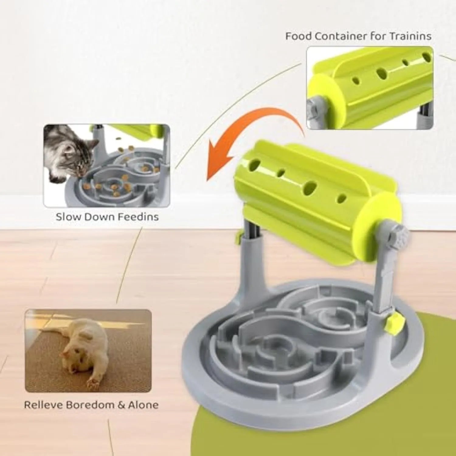 Blue adjustable height interactive pet food puzzle slow feeder for dogs and cats