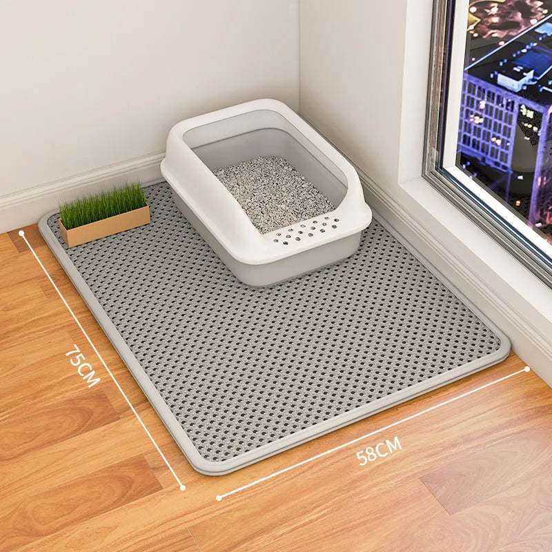 Double layer cat litter mat with waterproof backing in beige colour showing urine trap design