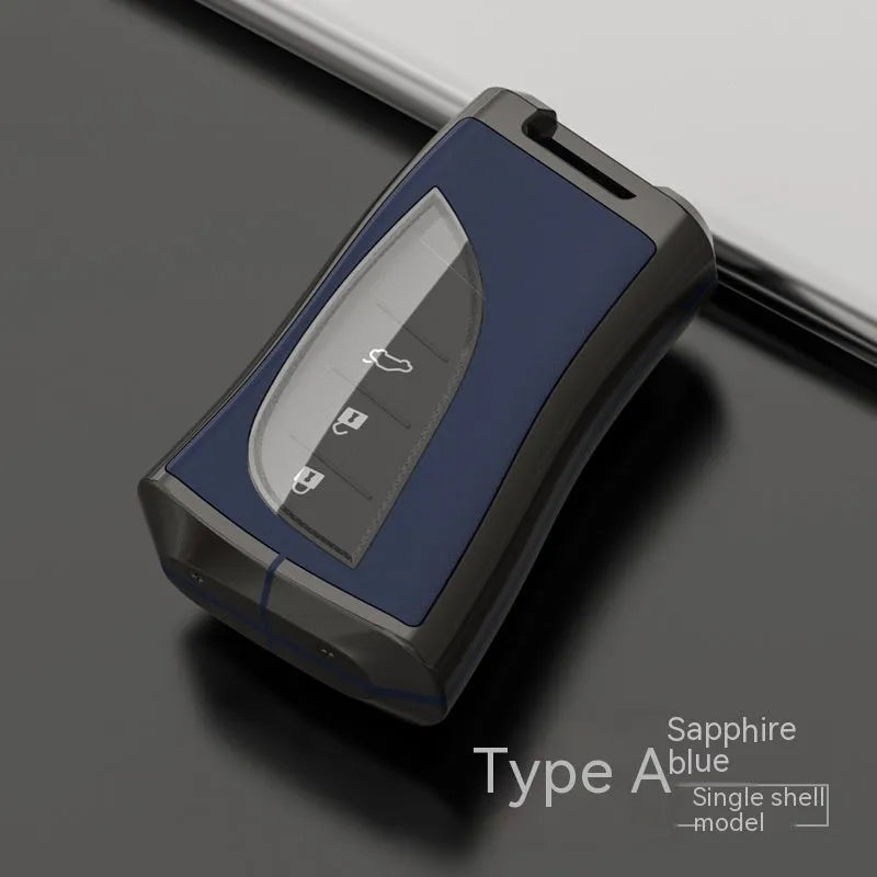 Zinc alloy TPU car key case cover in multiple colours including black, white, brown, blue, and green.