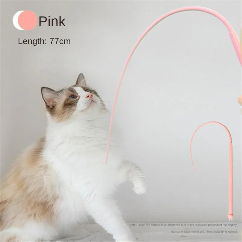 Blue simulated mouse tail cat toy with ABS cat head and long silicone tail for interactive play