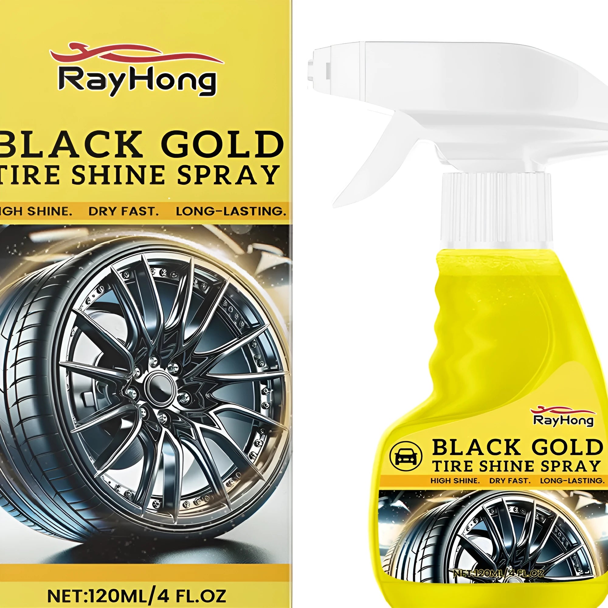 Black Gold Tire Shine Spray 120ml bottle with tyre dressing formula