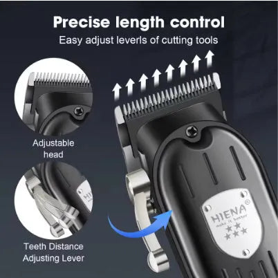 Black professional hair clipper set for men with LED display and aluminium foil shaver