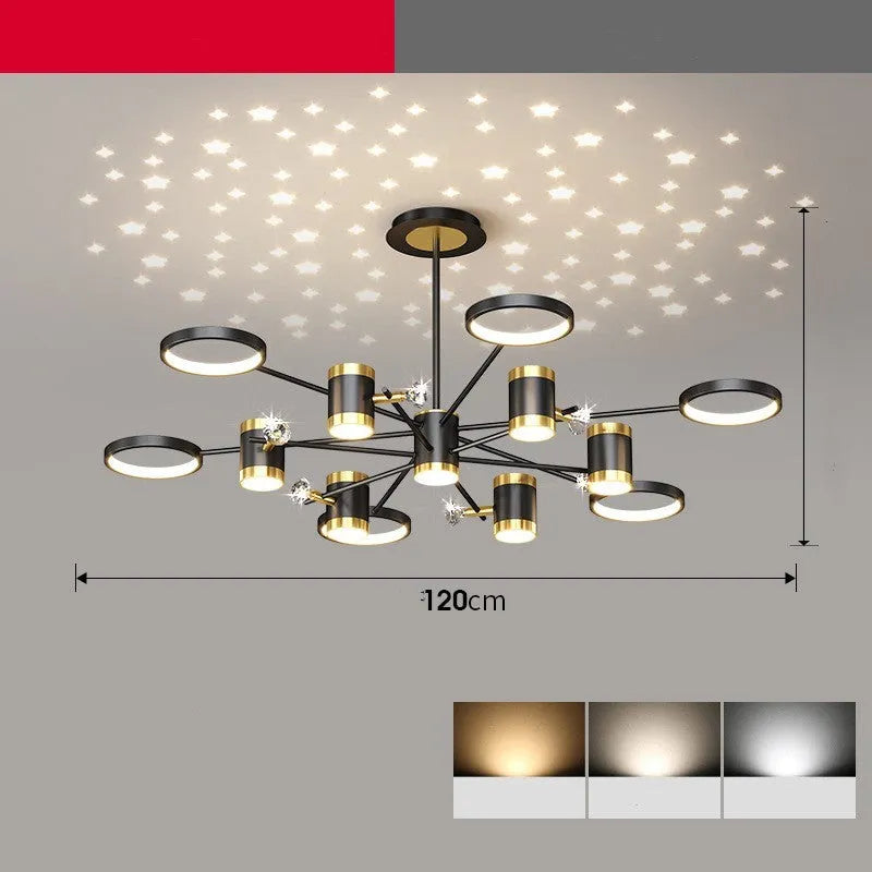 Black iron pendant lamp chandelier with 13-light Nordic star design and remote control