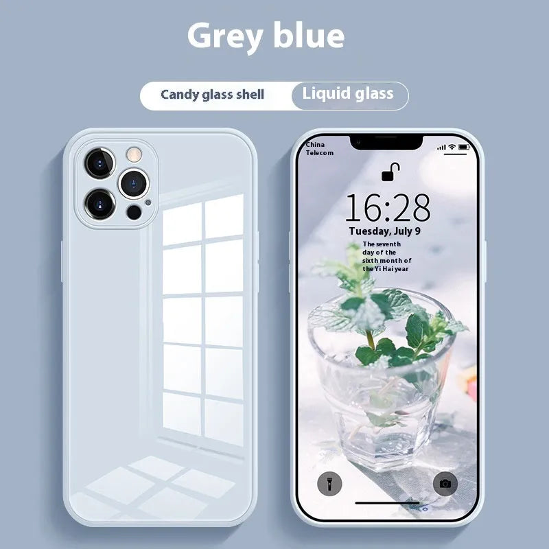 White tempered glass all-inclusive drop-resistant phone case for iPhone with cream white finish and simple ins style