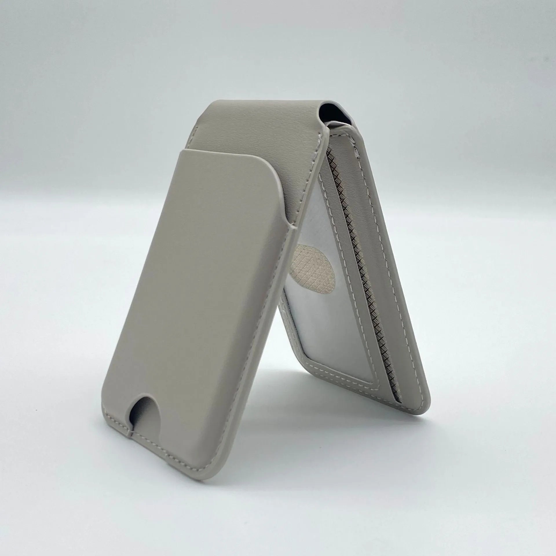 Leather magnetic bracket card holder in black with anti-fingerprint surface for Opp Bag