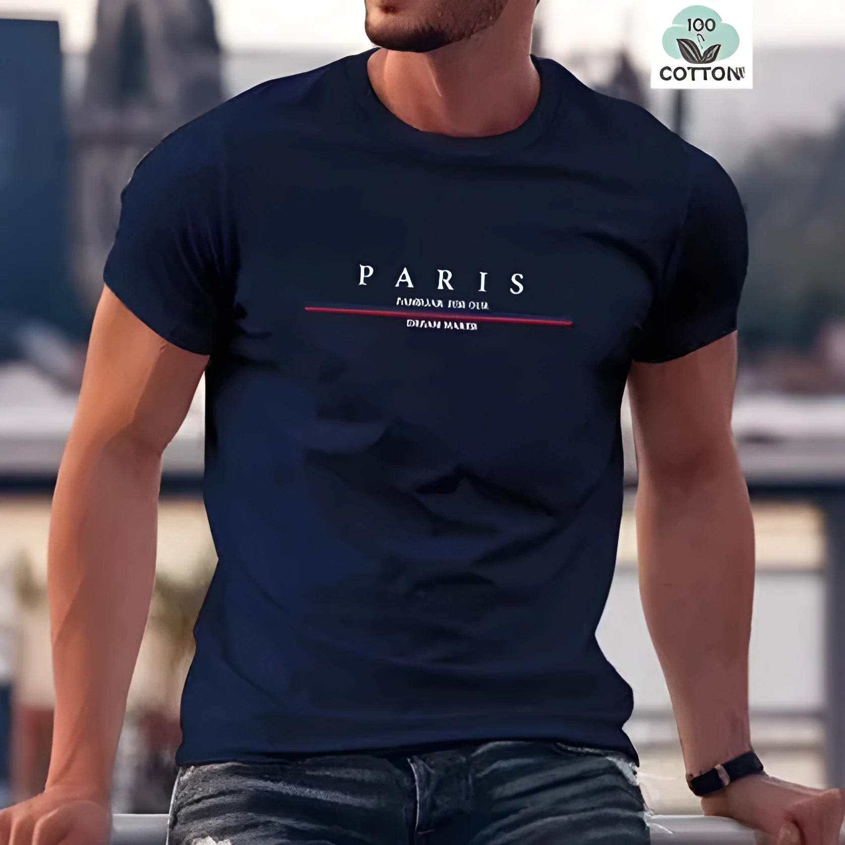 Men's short-sleeved pure cotton T-shirt with a printed letter design in a loose fit.