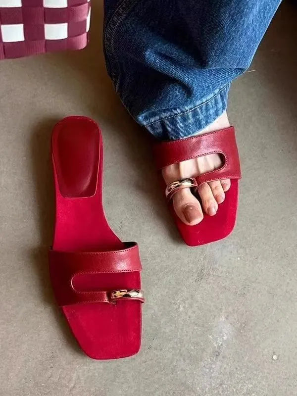 Plus size outdoor fashion slippers with square head design in black, red, silver, or white colours