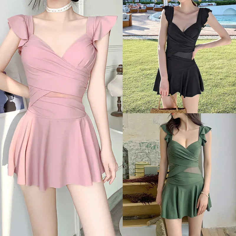 Women's solid colour one-piece swimsuit in milk silk fabric