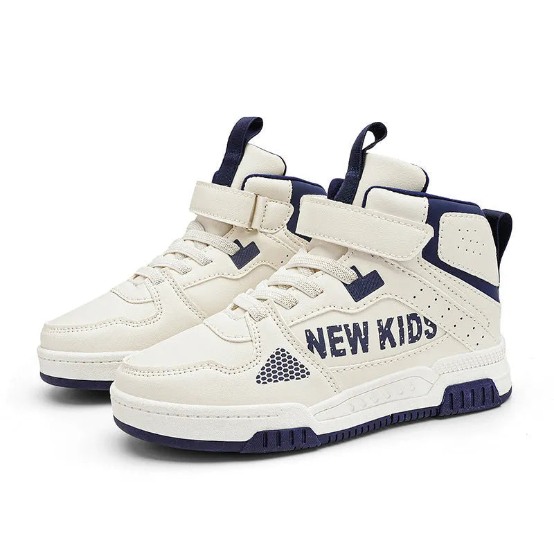 Children's street sneakers in multiple colours with PU upper and rubber sole showing lace-up buckle fastening