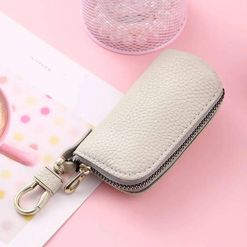Black waterproof pu leather men's zipper key ring wallet organiser case