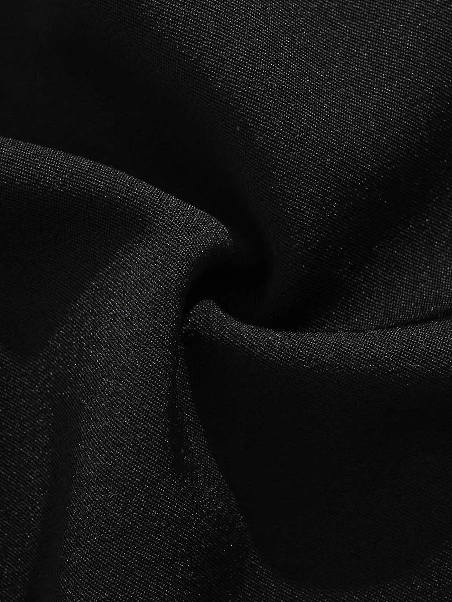 Black men's casual shorts with a semi-elastic waistband and zip fly, shown with a loose, straight-leg fit.