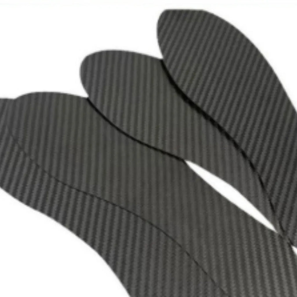 3K carbon fibre full palm running insoles for shock absorption in black, showing three thickness options