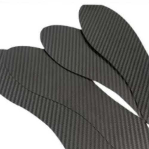 3K carbon fibre full palm running insoles for shock absorption in black, showing three thickness options
