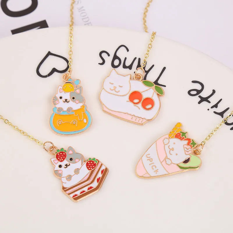 Jane Lime Foodie cute pet cat cartoon design on a metal pendant bookmark with colourful graphic.