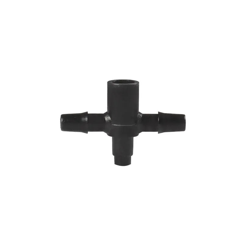 PE plastic tee joint connector for garden irrigation water distribution systems.