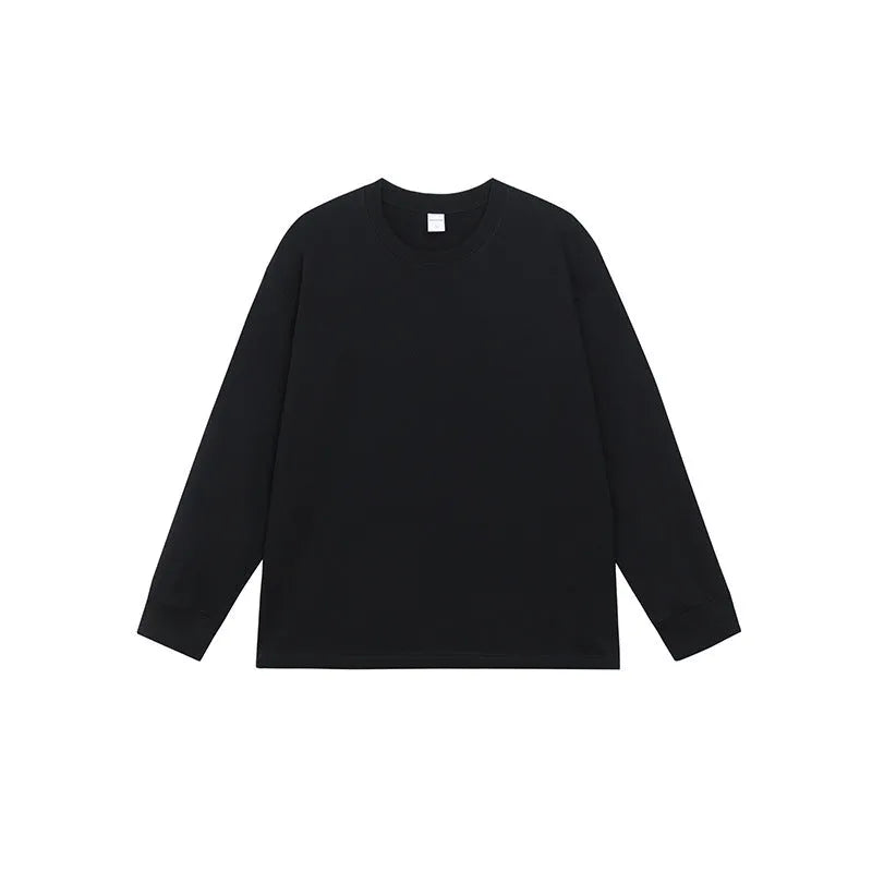 Men's loose-fit pure cotton long-sleeved T-shirt shown in a solid colour, with a pullover design.
