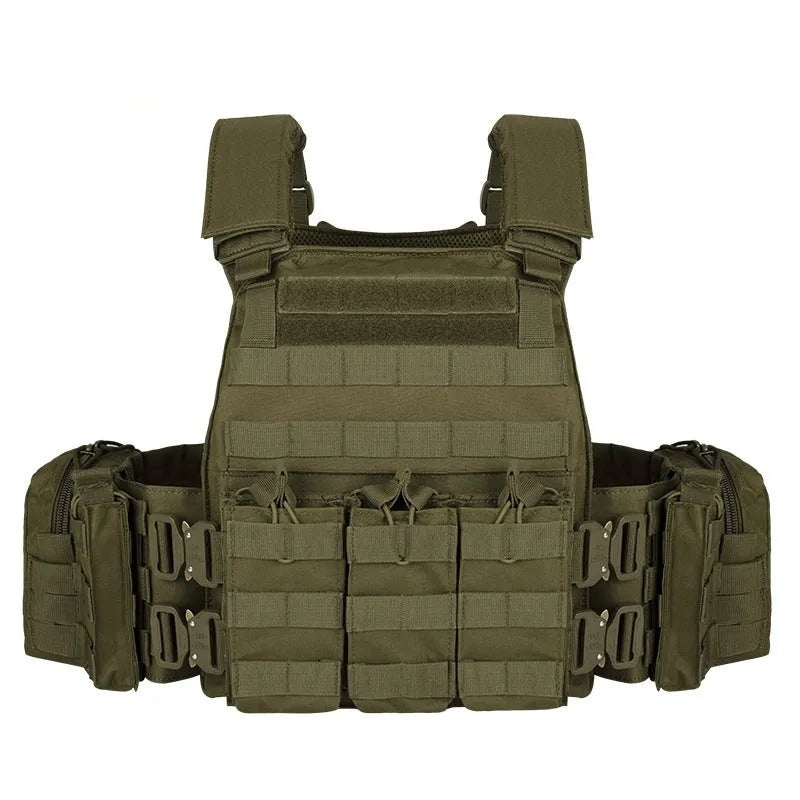 Men's camouflage polyester tactical vest for outdoor training and shooting sports.
