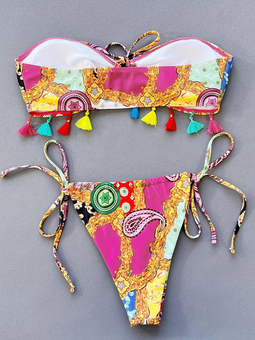 Women's printed tube top bikini set with European style briefs