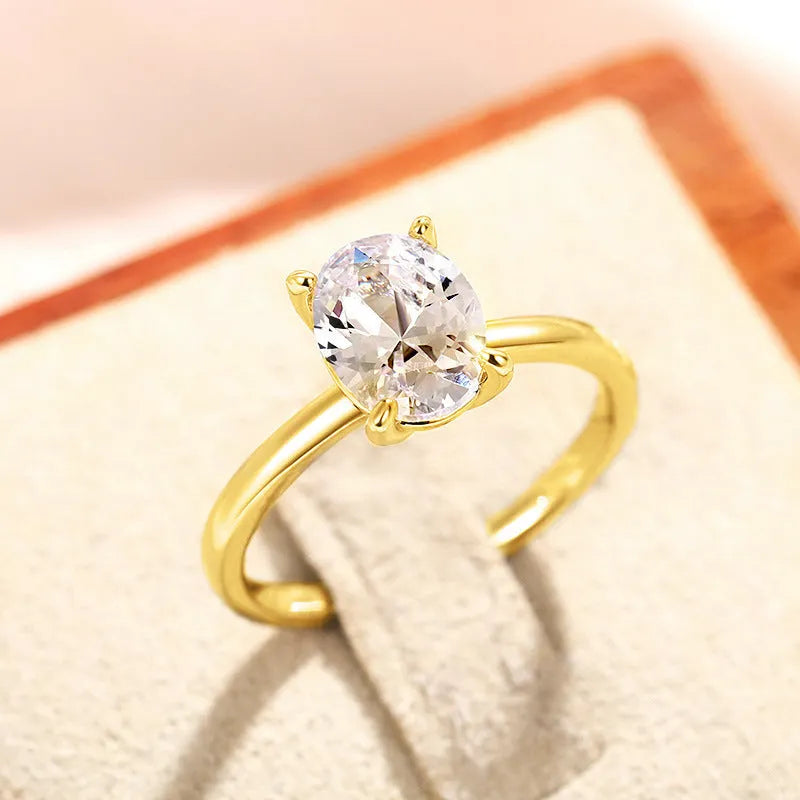 Oval masonry ring for women in copper with inlaid zircon, white gold colour finish, size No 7