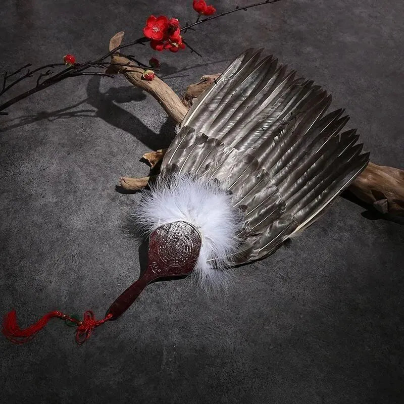 Handmade three-layer feather craft fan 33cm Zhuge Liang style with feather layers