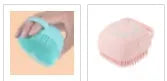 Silicone dog bath brush with finger loops in blue, pink, and yellow colour options