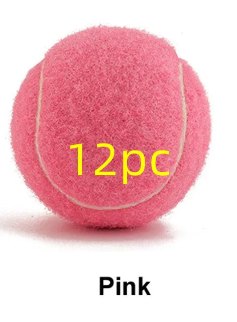Bite-resistant rubber dog tennis ball in multiple colours including pink, blue and green
