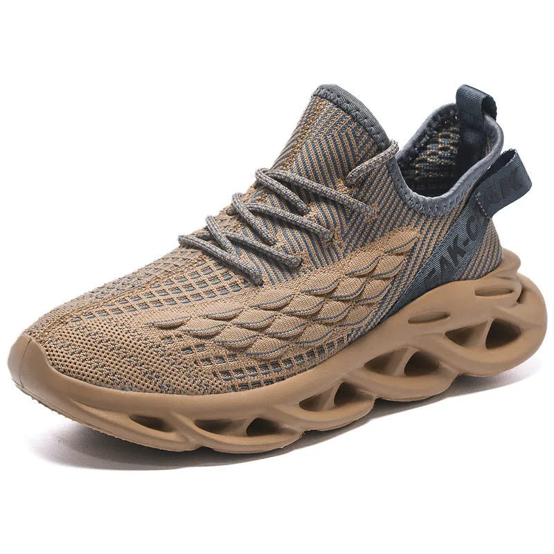 Blade mesh sports and leisure running shoes in solid colour, low-top with round toe and lace-up fastening