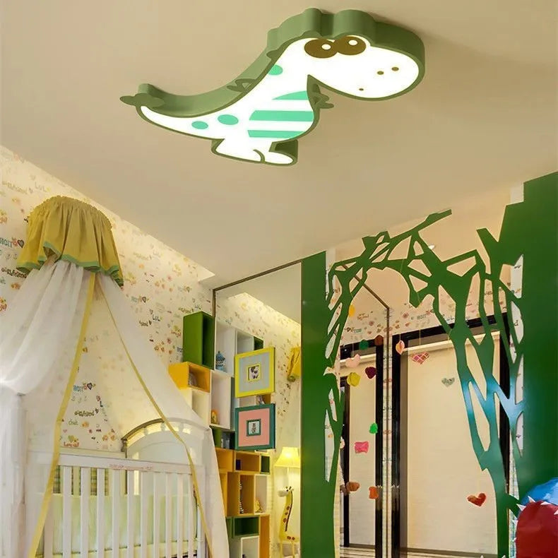 Cartoon dinosaur design ceiling light with white shade and dimmable function