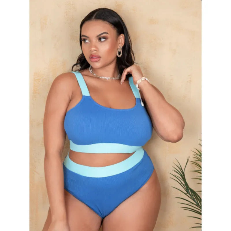 Women's solid colour high waist bikini set with brief cut and side split detail.