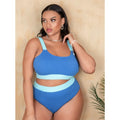 Women's solid colour high waist bikini set with brief cut and side split detail.