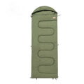 Ochre and olive green portable cotton camping sleeping bag with carry case.