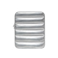 Black puff bag laptop sleeve with elastic sides for a 9.7 to 11 inch MacBook.