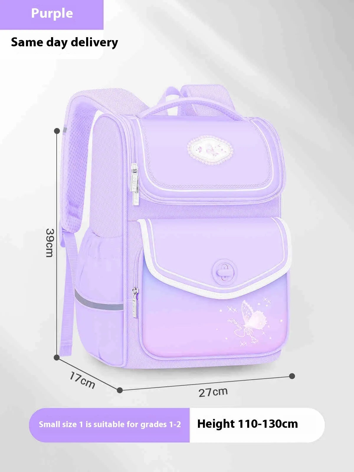 Pink waterproof girls school backpack with large capacity for primary school students
