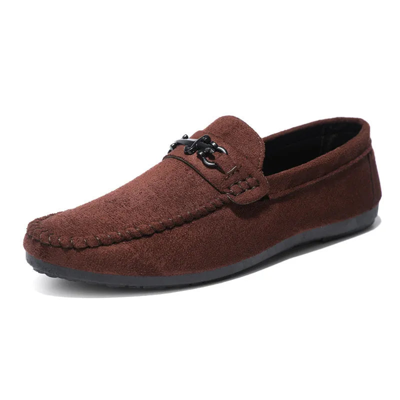 Waterproof men's slip-on loafers in black with round toe, low heel, and rubber sole