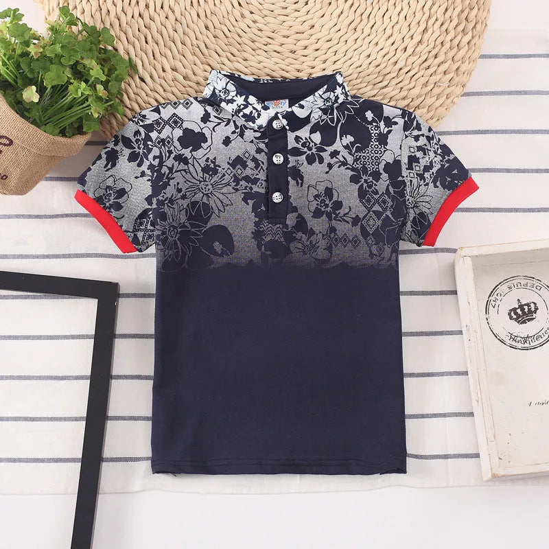 Boys short sleeve cotton polo shirt with lapel collar in grey, navy, red or white colours
